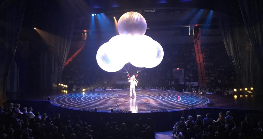 Ginormous balloons are part of an act that has to be seen to be believed at Corteo, the latest show by Cirque du Soleil, at Agganis Arena through June 30, 2019.